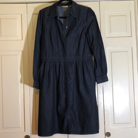 Riotto Denim Long Sleeve Button Front Dark Wash SZ M Belt Missing - Picture 1 of 8